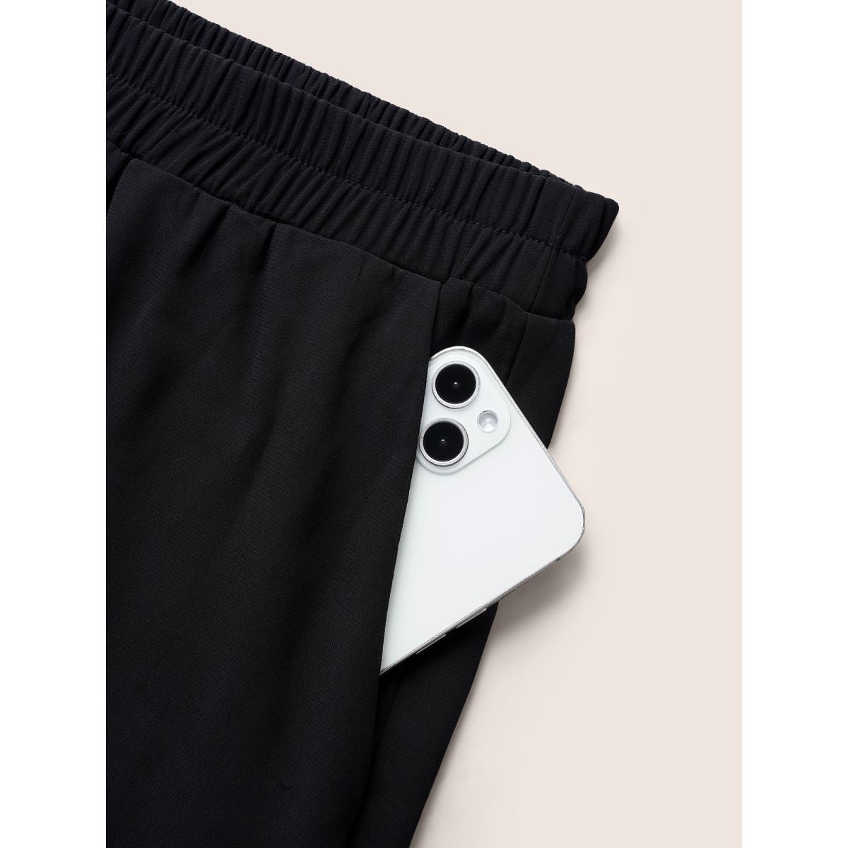 Plus Size Mid Rise Mesh Elastic Waist Wide Leg Pants Women Black Elegant Loose Mid Rise Everyday Pants BloomChic 22-24/3X Product Image