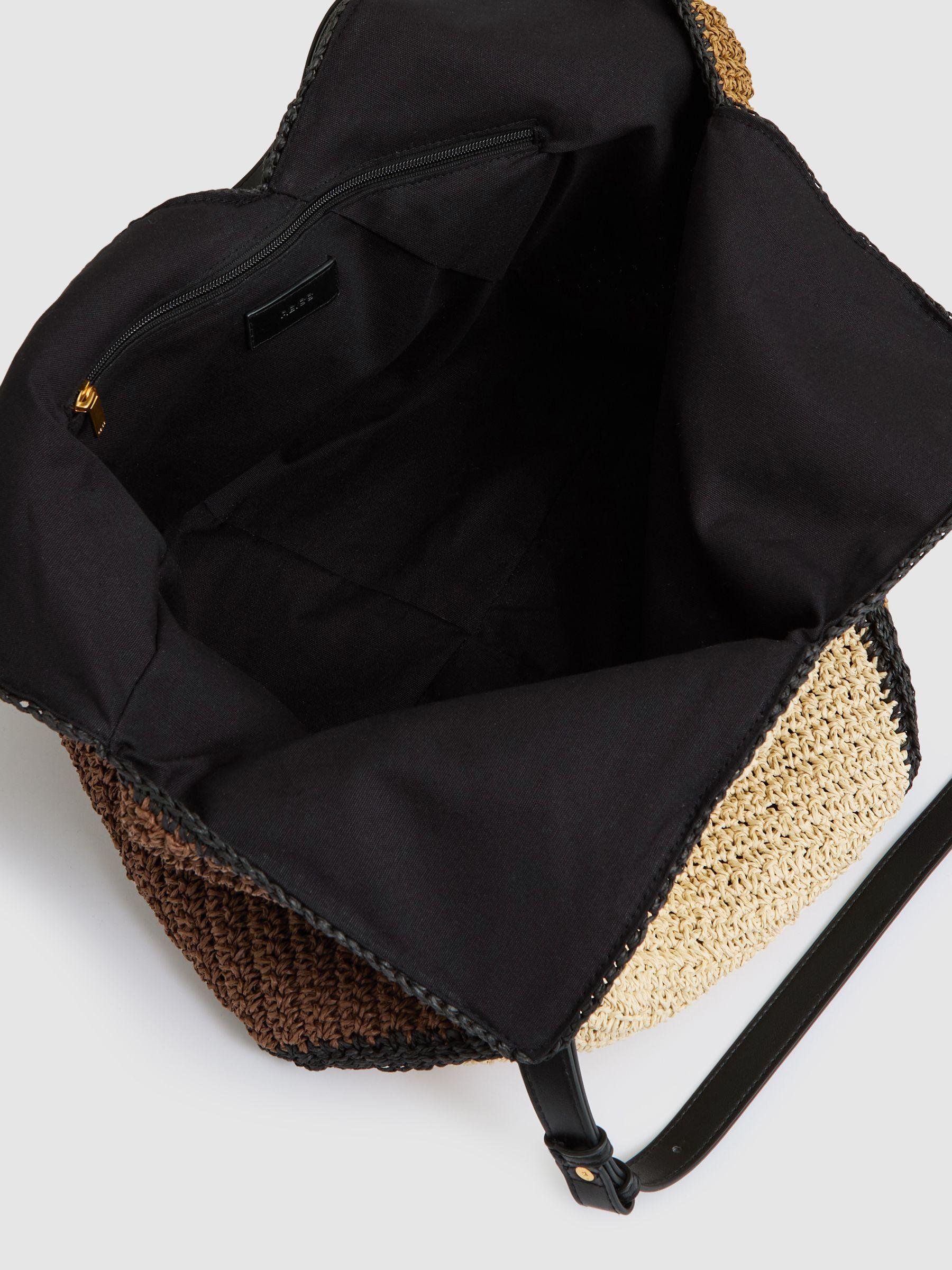 Raffia Colour-Block Tote Bag in Tan Product Image