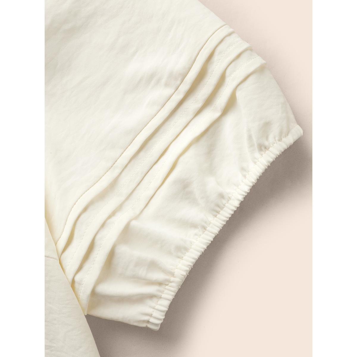 Plus Size Ivory Lace Collar Lantern Sleeve Pleated Blouse Women Resort Short sleeve Lace collar Vacation Blouses BloomChic 30/6X Product Image