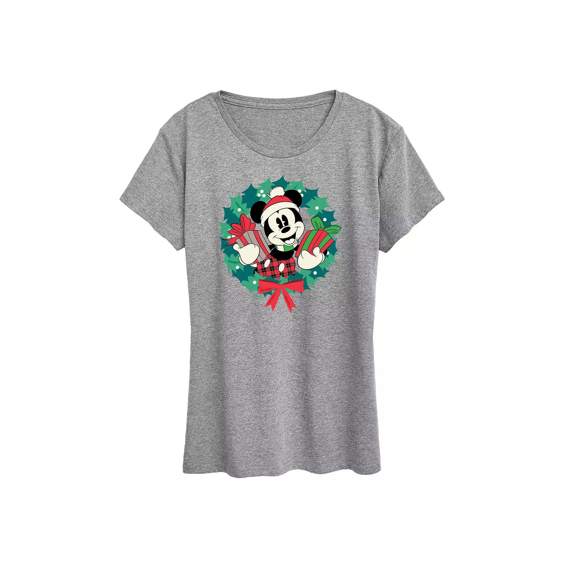 Disney's Mickey Mouse Women's Holiday Wreath Graphic Tee, Girl's,  Product Image