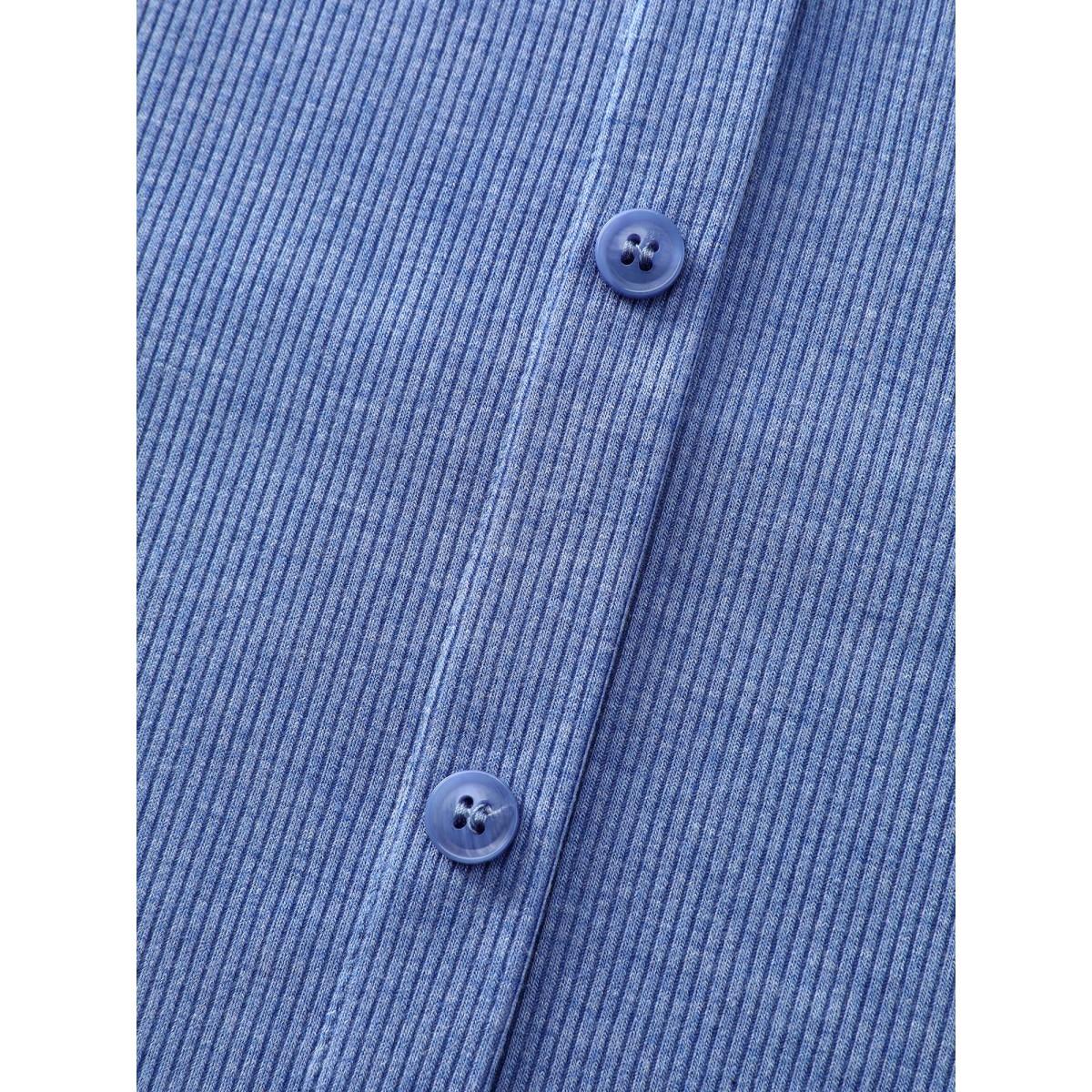 Plus Size Puppy Embroidery Buttons Fitted T-Shirt Cerulean Women Playful Embroidered Animals Round Neck Bodycon Casual T-shirts BloomChic 22-24/3X Product Image