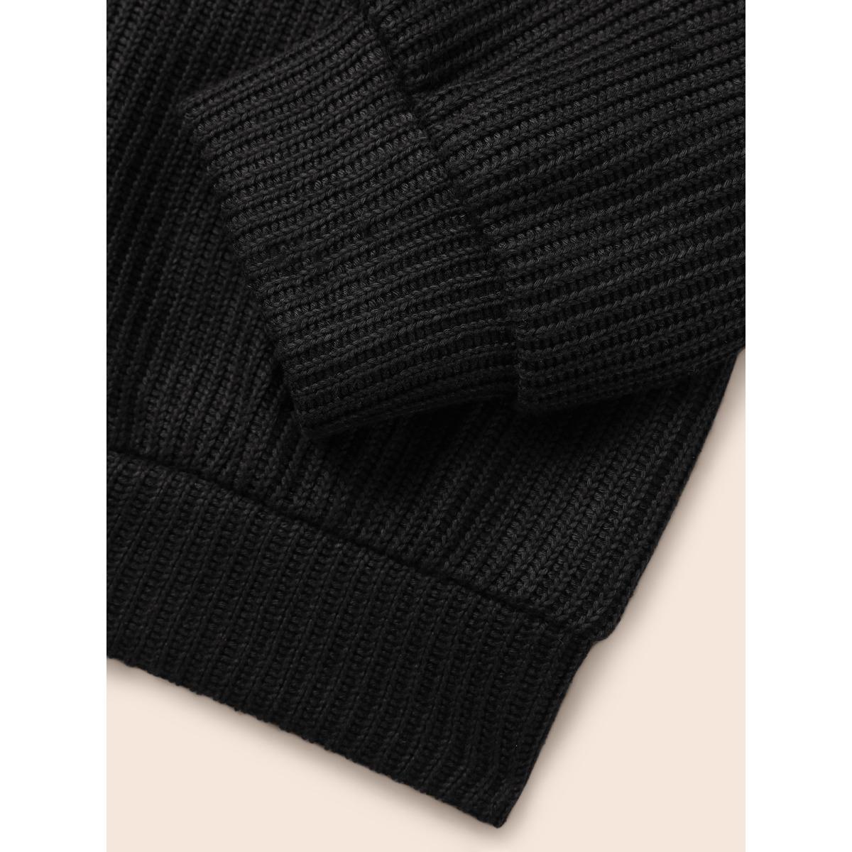 Plus Size Textured Contrast Tie Knot Sweatshirt Women Black Elegant Tie knot V-neck Everyday Sweatshirts BloomChic 30/6X Product Image