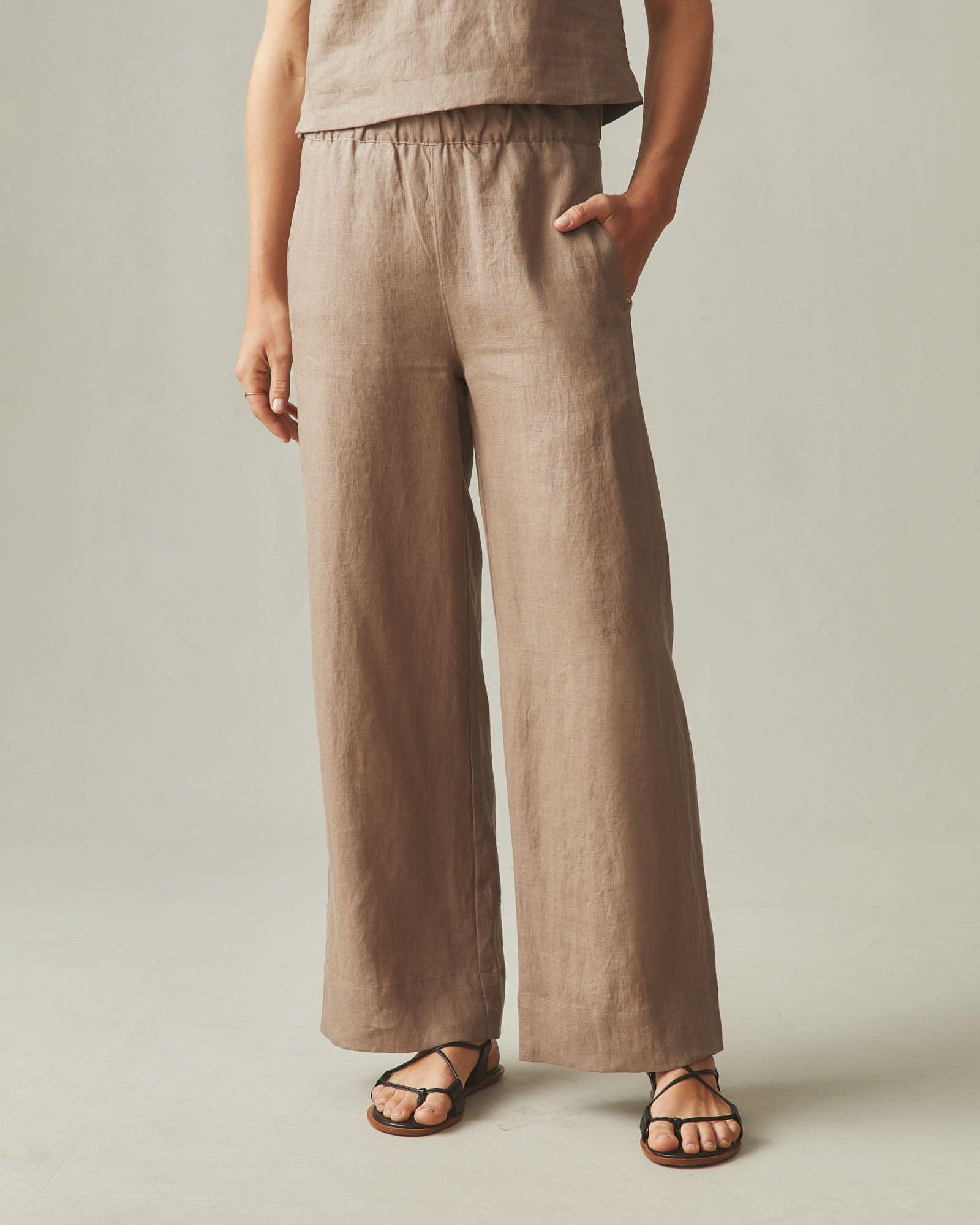 Women's Linen Wide Leg Pant - Pine Bark Female Product Image