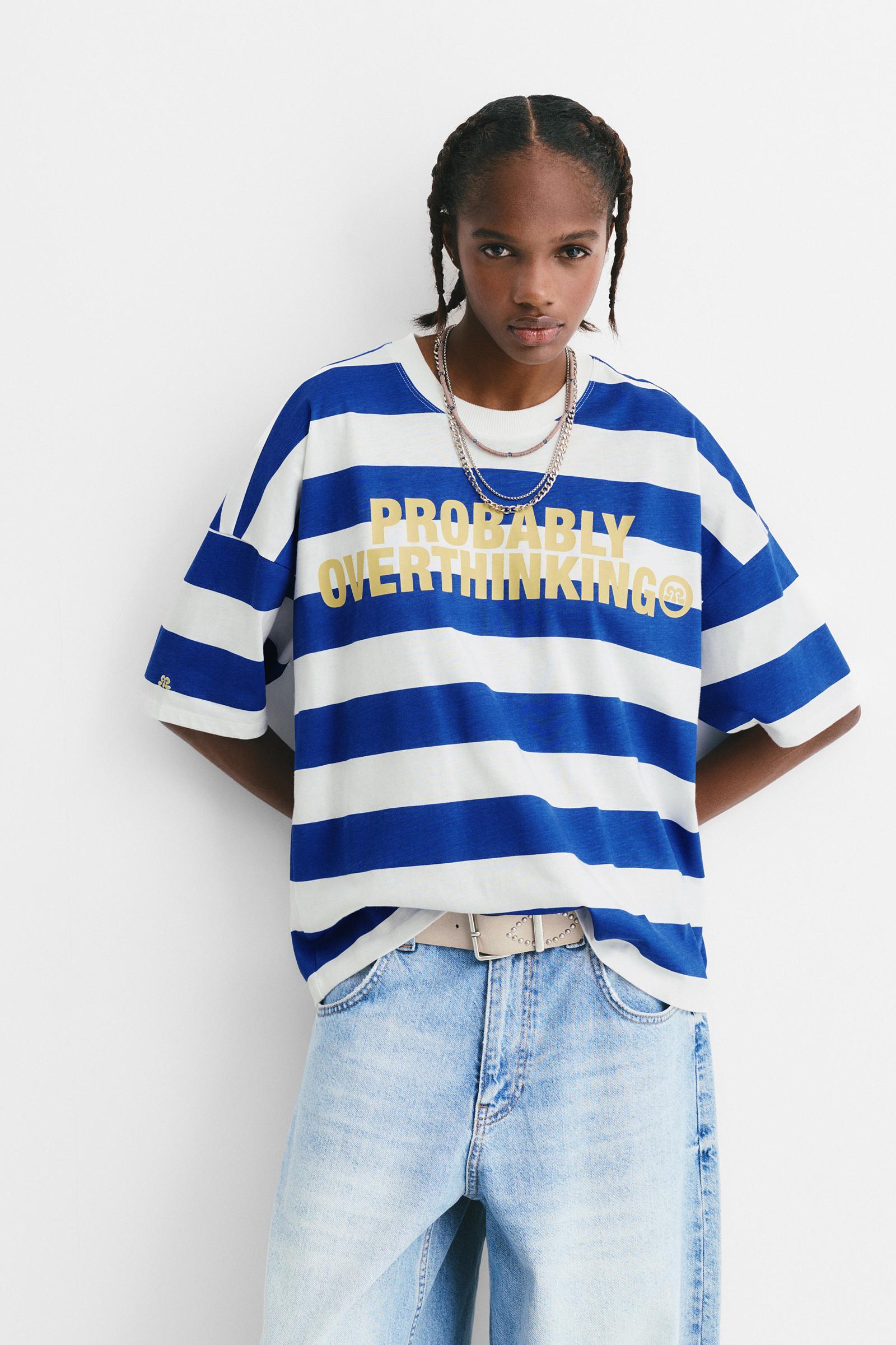 Striped T-shirt with slogan Product Image