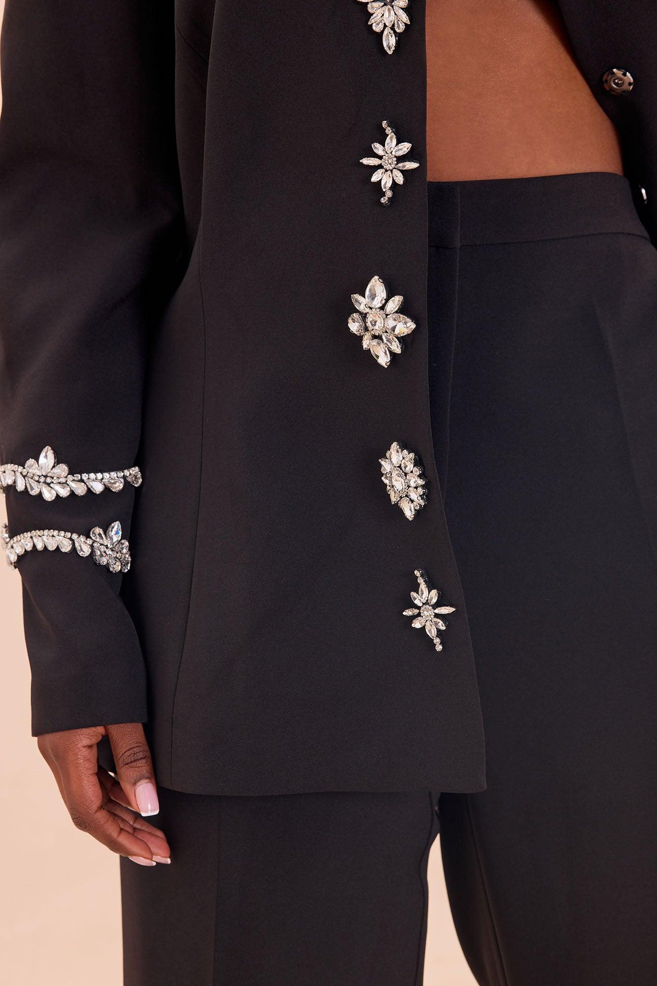 Billie Rhinestone Pant Set - Black Female Product Image