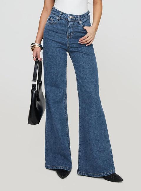 Lucille High Rise Flare Leg Jeans Mid Wash Product Image