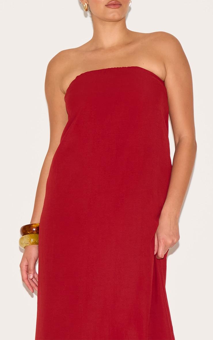 Plus Deep Red Floaty Woven Bandeau Maxi Dress Product Image
