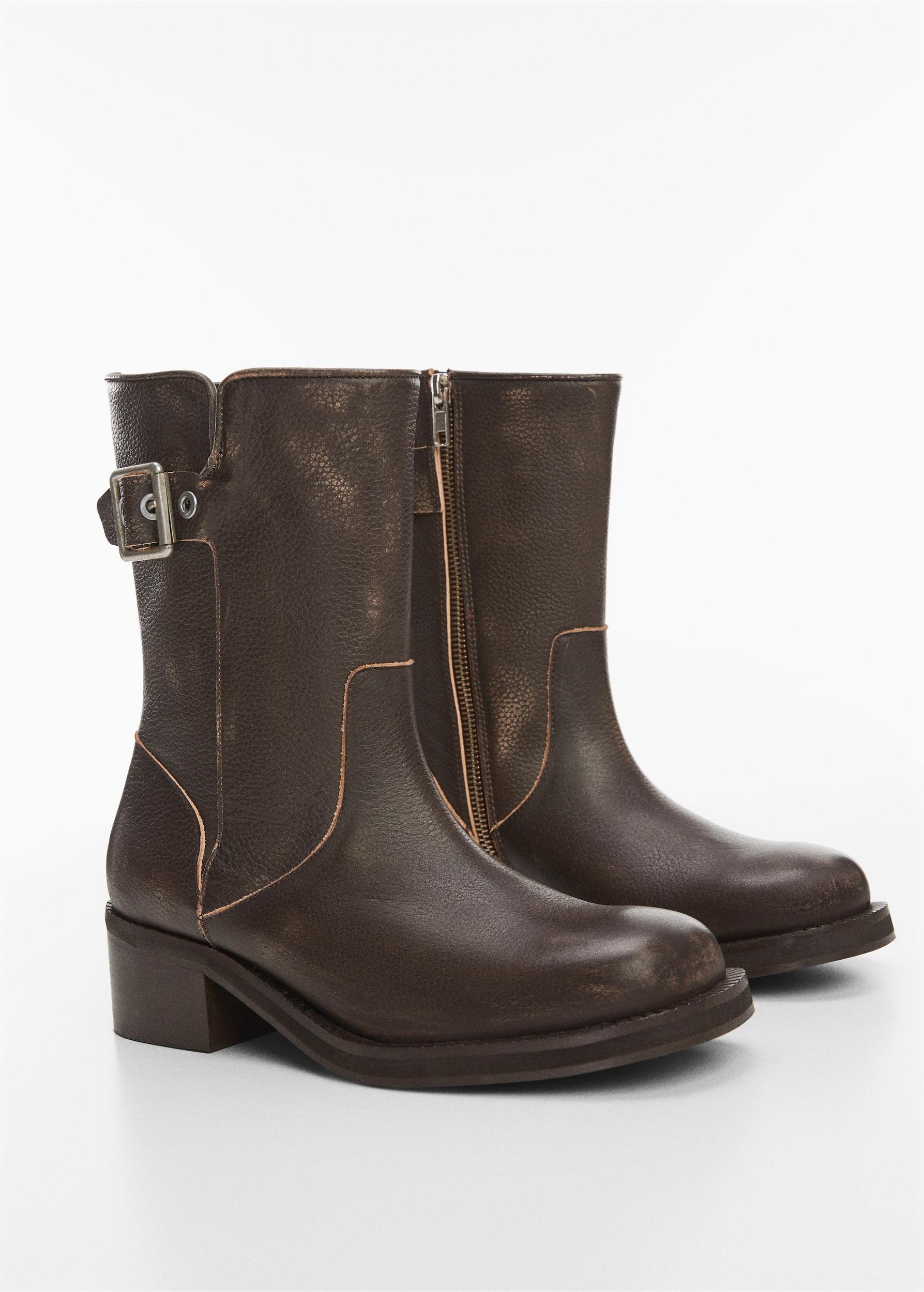 Leather biker ankle boots - Women | MANGO USA Product Image