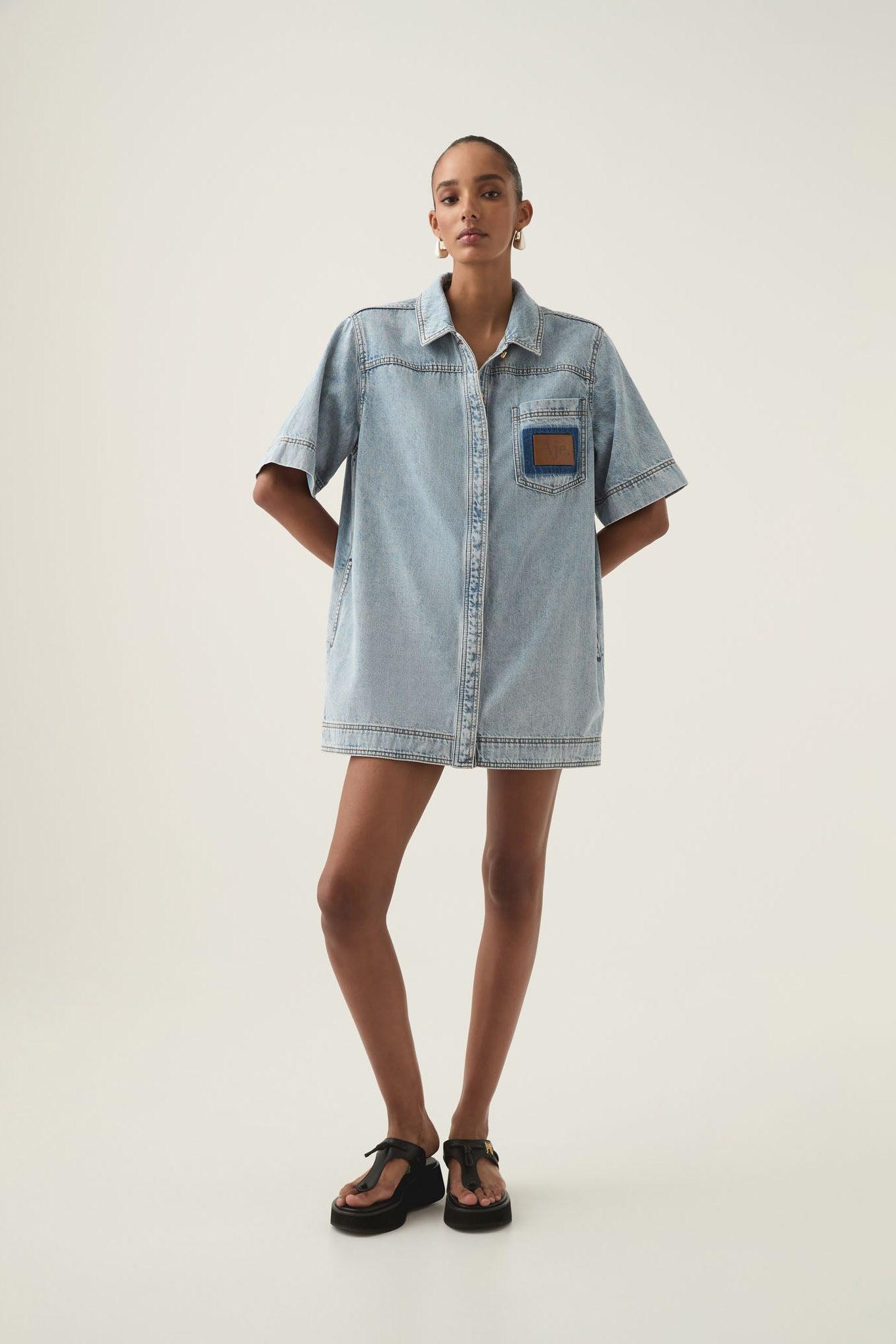 Aura Denim Mini Tunic Dress Product Image