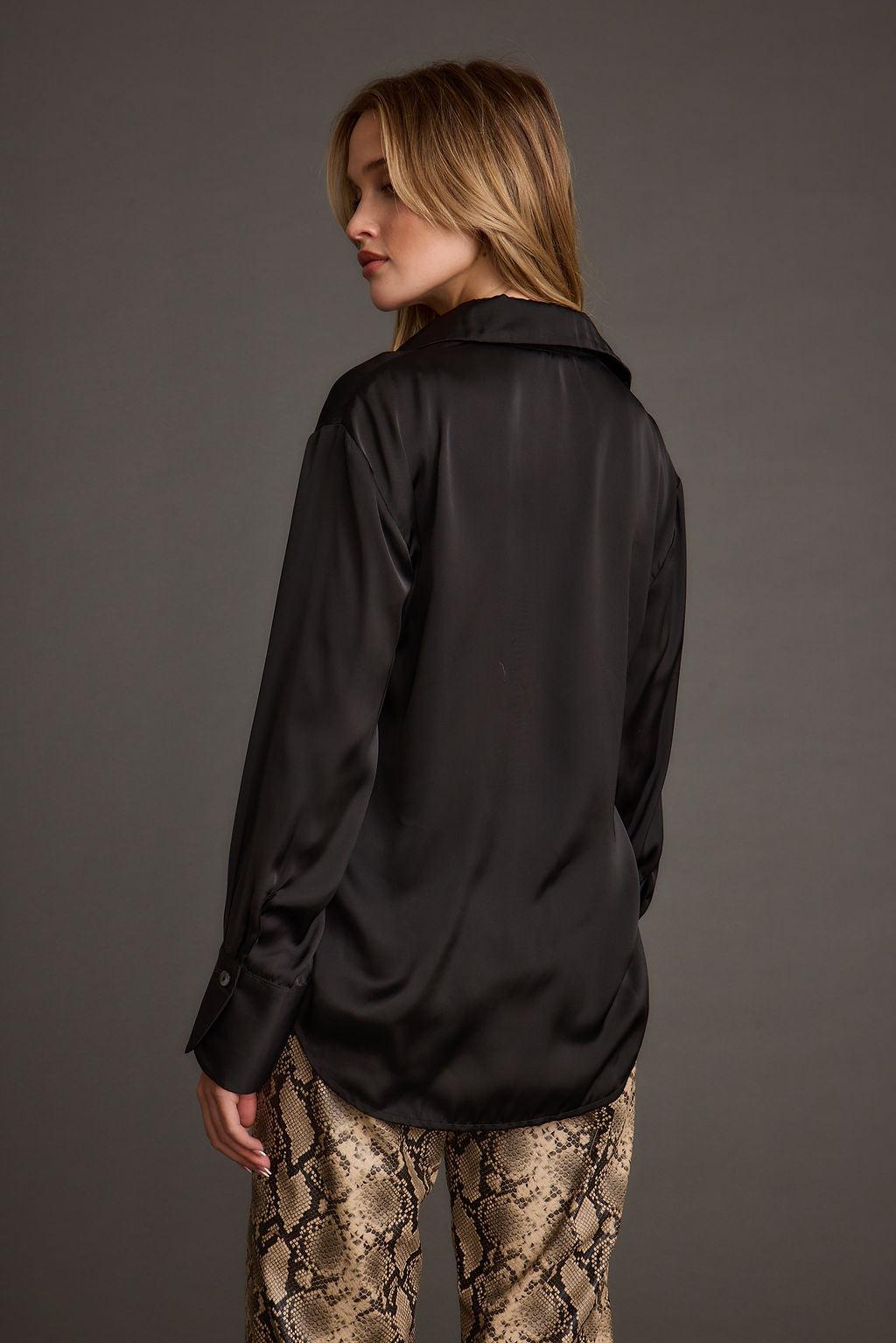 Cash Black Satin Button Down Top Product Image