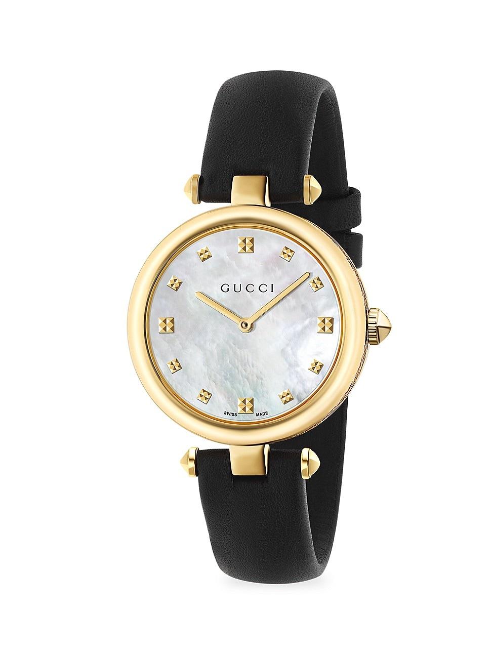 Womens Diamantissima Yellow Gold PVD & Leather Strap Watch Product Image