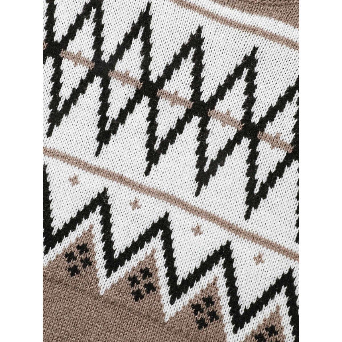 Plus Size Round Neck Geometric Drop Shoulder Cardigan Beige Women Casual Loose Long Sleeve Round Neck Everyday Pullovers BloomChic 10/M Product Image