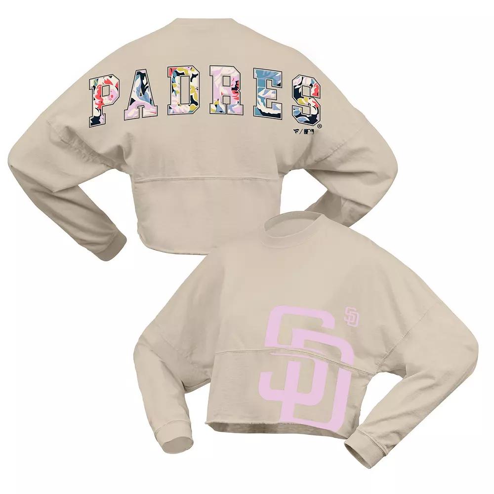 Women's Fanatics  Cream San Diego Padres Floral Preppy Cropped Long Sleeve T-Shirt, Size: XXL, Beige Product Image