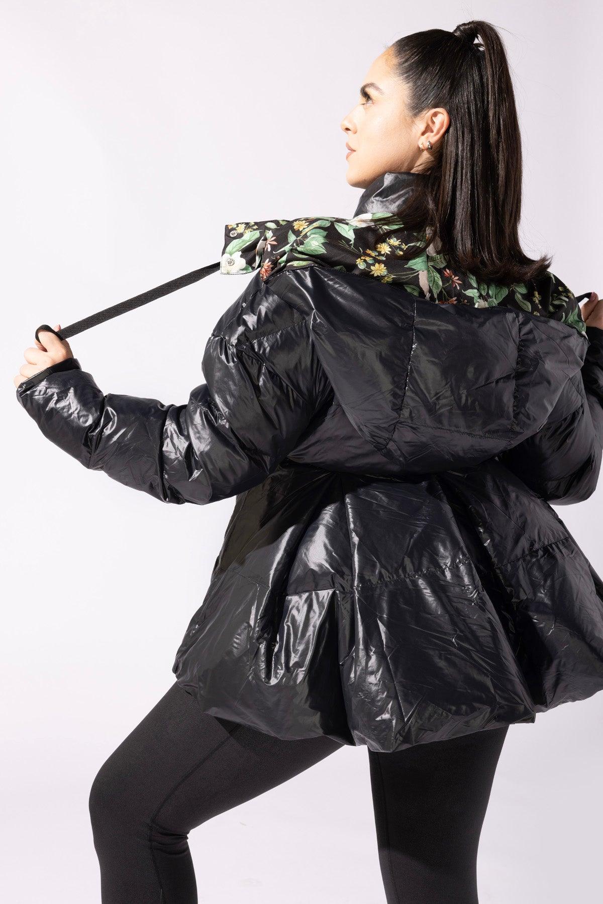 Pearl Peplum Puffer Jacket - Black Product Image