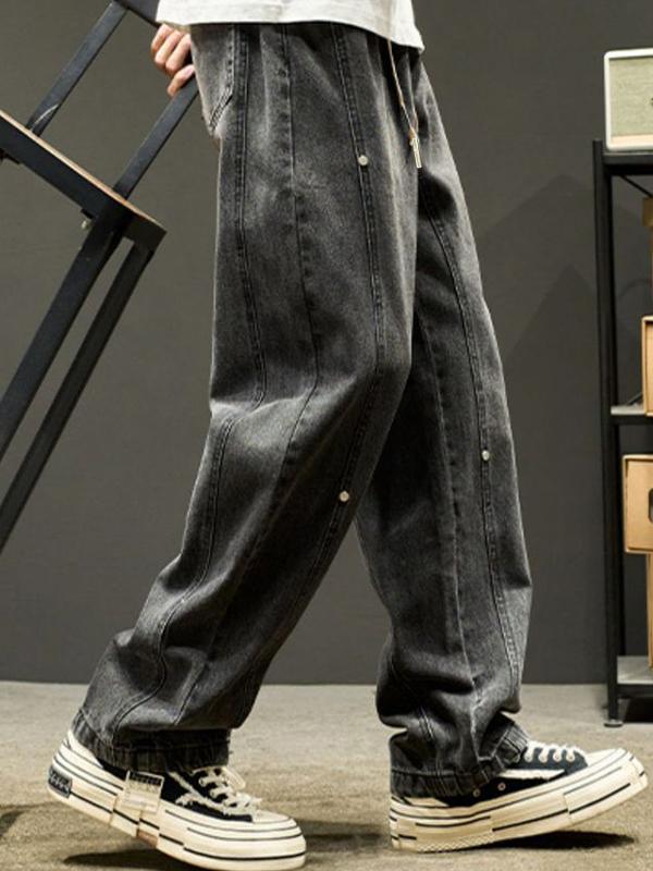 Men's Vintage Wash Drawstring Straight Leg Jeans Product Image
