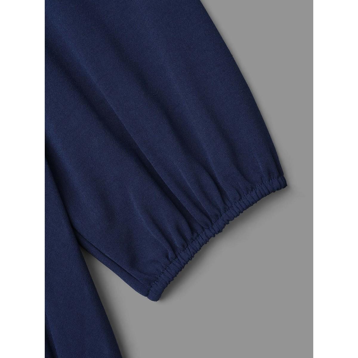 Plus Size V Neck Twist Front Pleated Dress Indigo Women At the Office Twist V-neck Long Sleeve Curvy BloomChic 18-20/2X Product Image