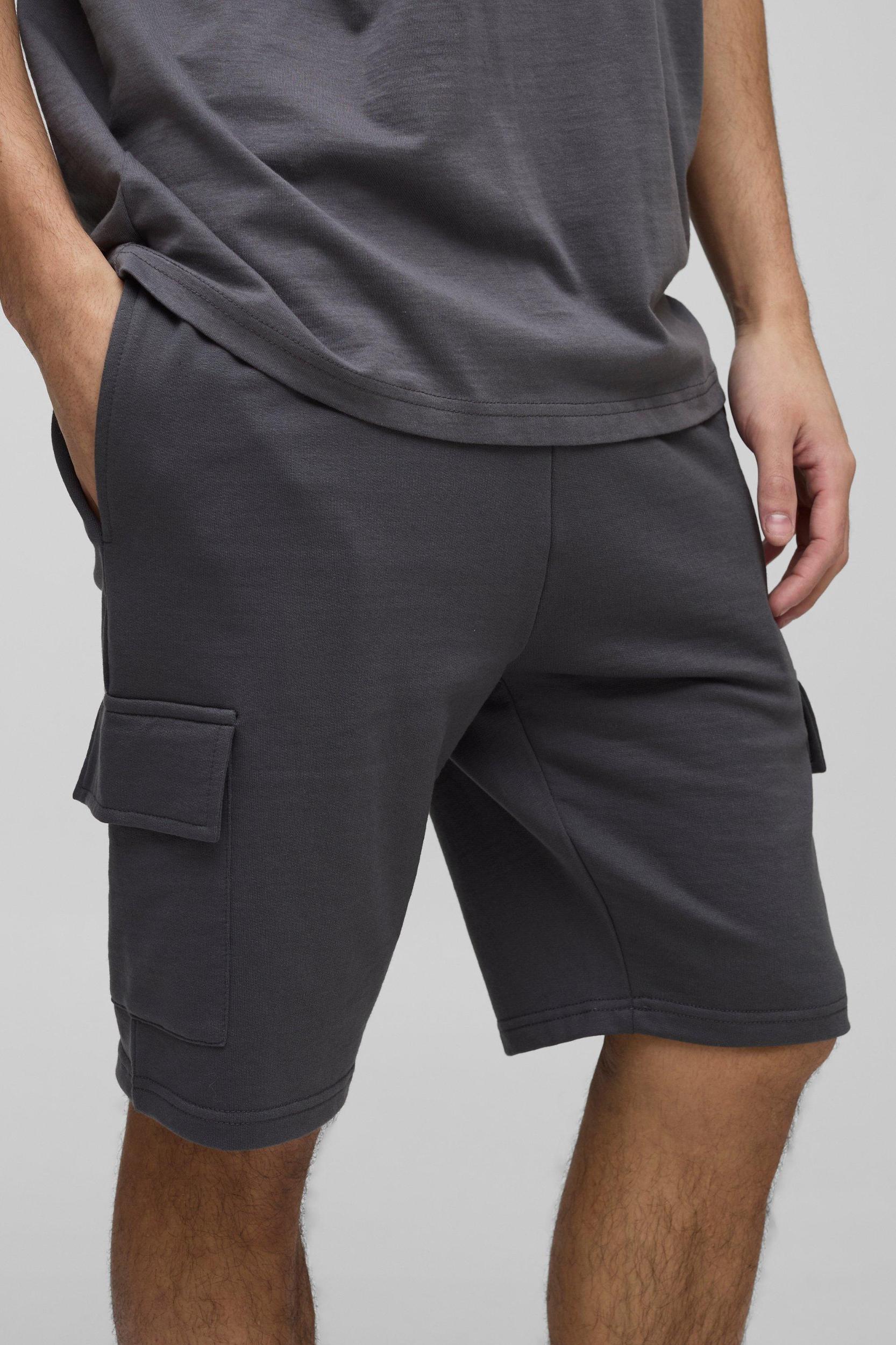 260GSM Loopback Basic Slim Fit Mid Length Cargo Shorts | boohooMAN USA Product Image
