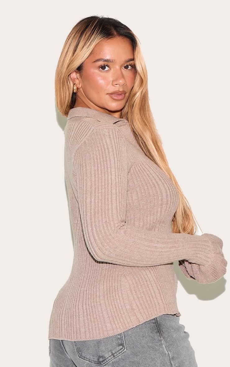 Shape Mocha Knitted Rib Button Front Split Hem Cardigan Product Image