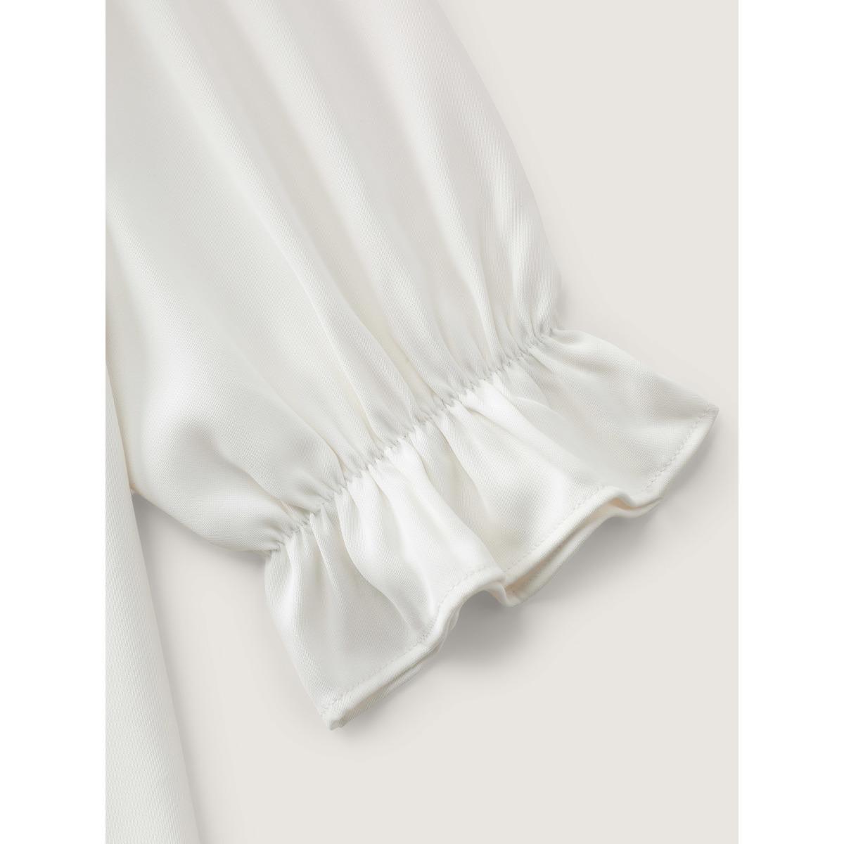 Plus Size Ivory Sheer Neckline Ruffled Cuff Sleeve Blouse Women Office Extra Long Sleeve Round Neck Office Blouses BloomChic 14-16/1X Product Image