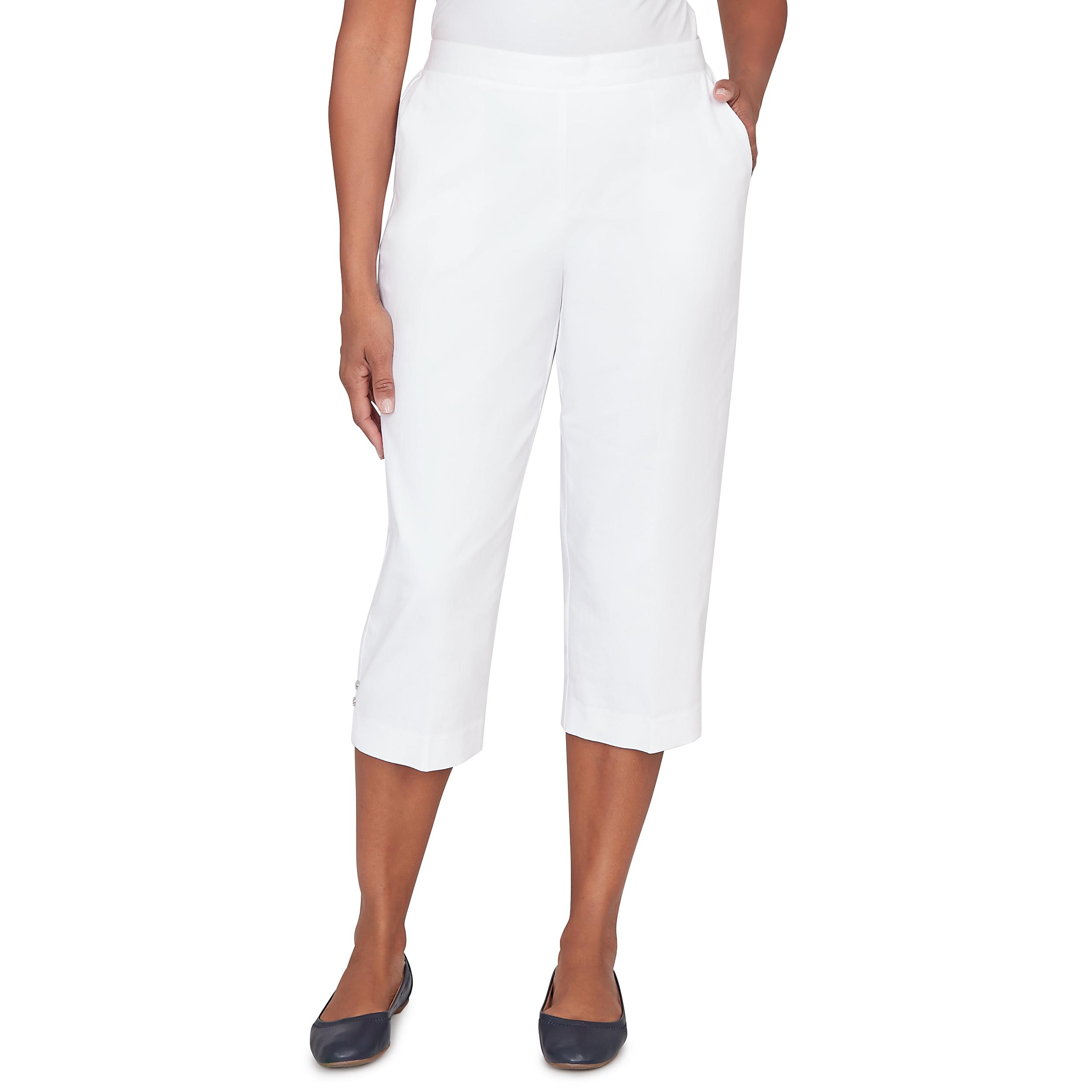Alfred Dunner Solid Twill Button Hem Capri Pant- Petite Product Image