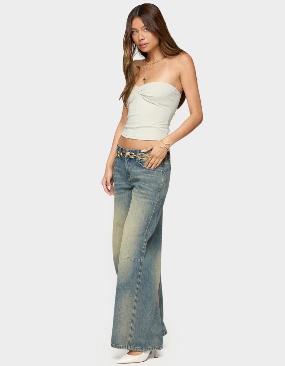 EDIKTED Washed Low Rise Baggy Jeans - BLUE Product Image