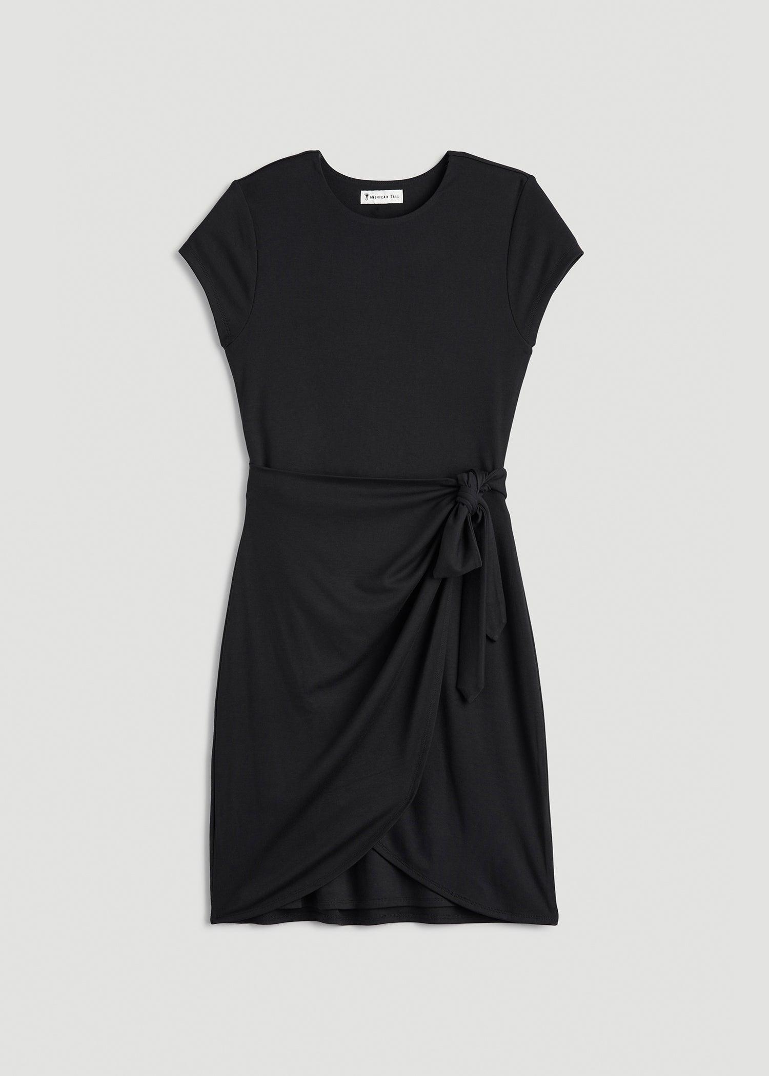 Cap Sleeve Wrap Mini Dress for Tall Women in Black Female Product Image