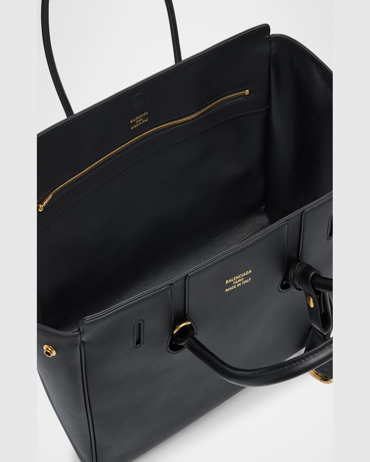 BALENCIAGA Women Black Leather Mini Carry All Hampton Shopping Bag Product Image