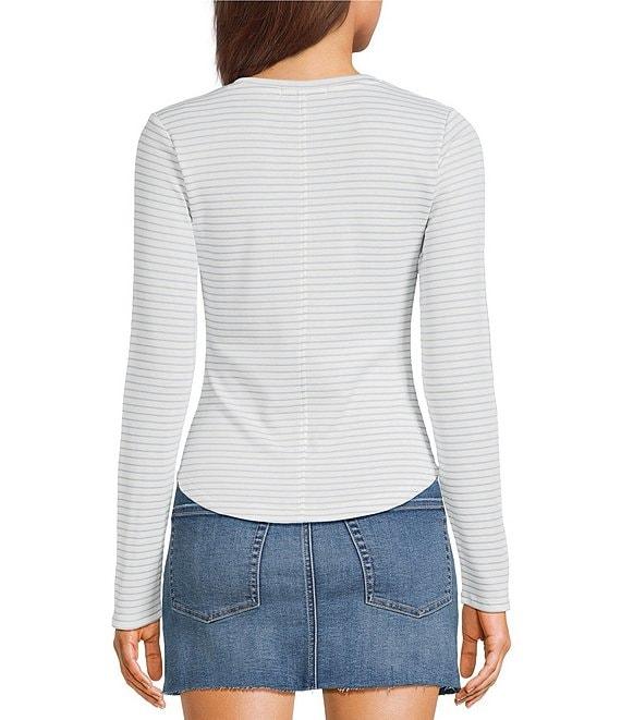 Copper Key Striped Curved Hem Brushed T-Shirt Product Image