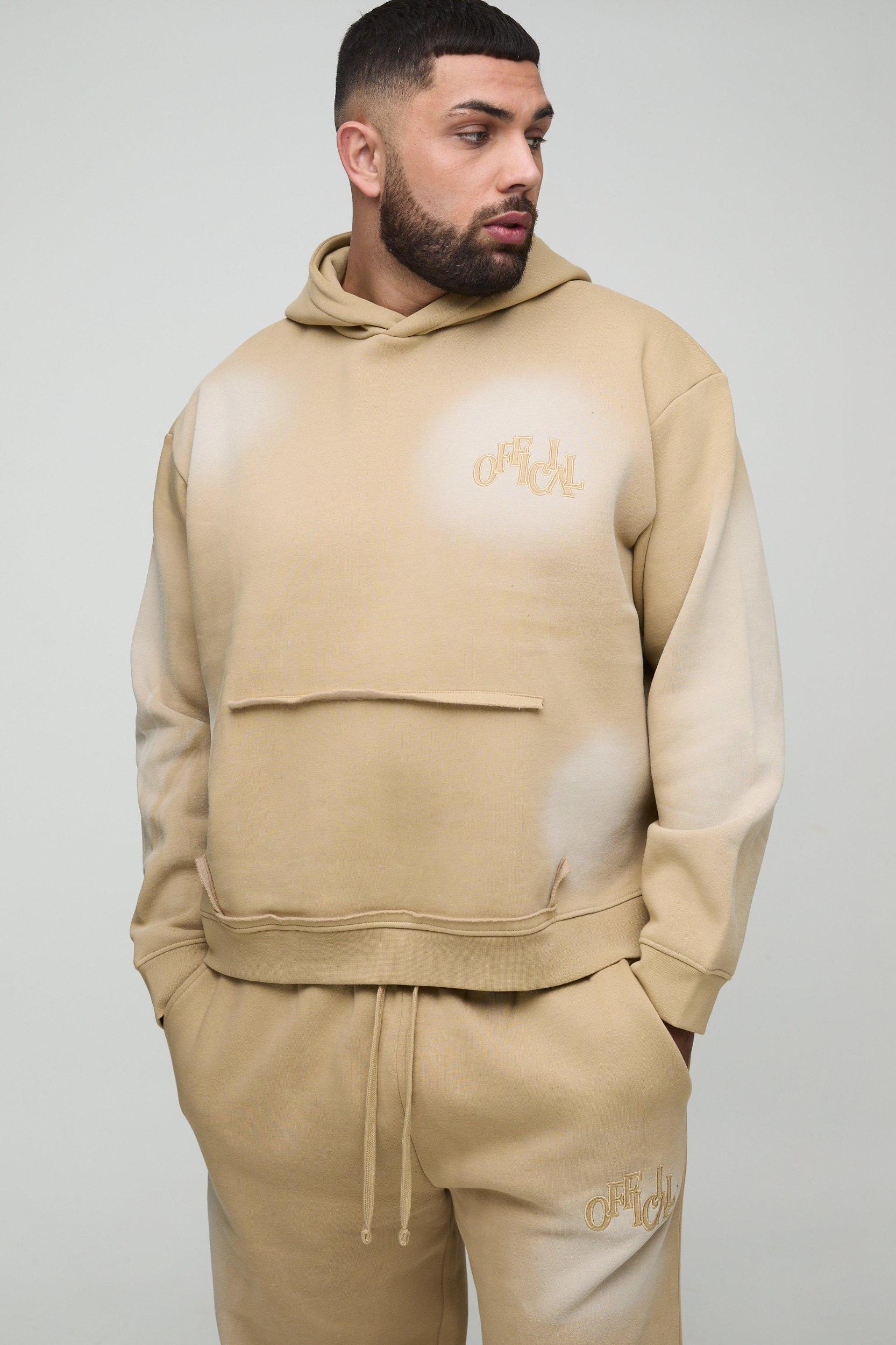 Plus Oversized Boxy Distressed Official Applique Spray Wash Hooded Tracksuit | boohooMAN USA Product Image