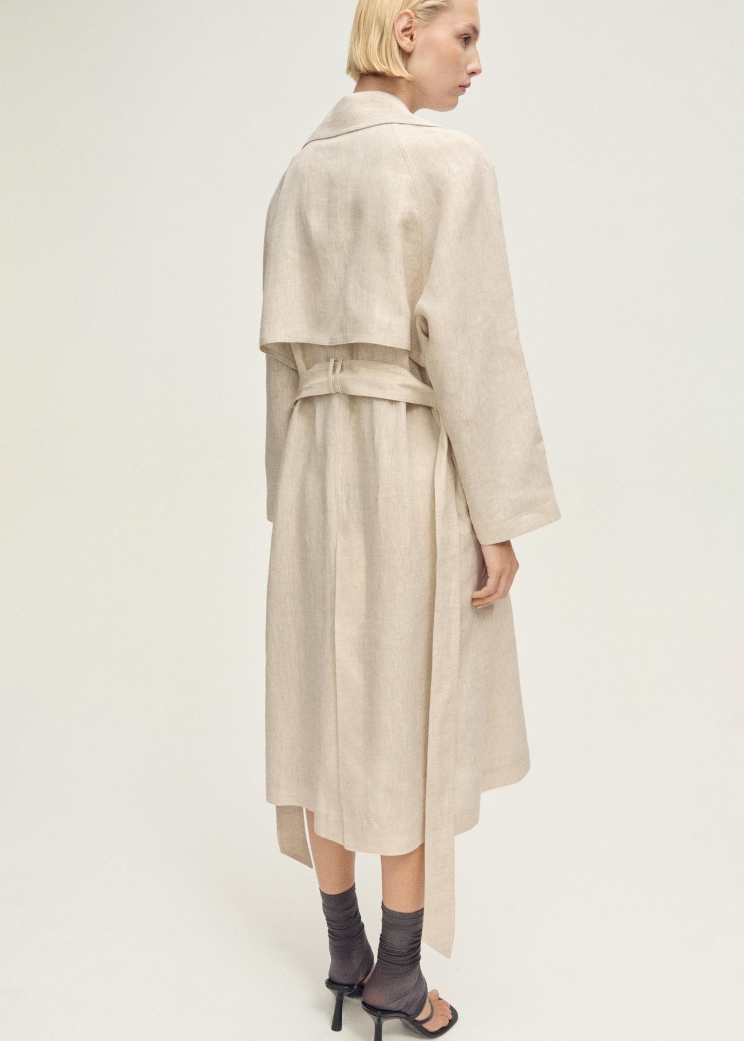 Linen trench coat with pronounced lapels - Women | MANGO USA Product Image