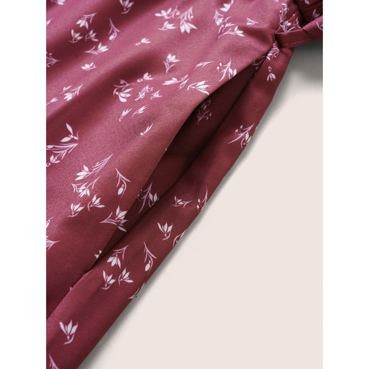 Plus Size DustyPink Ditsy Floral Flutter Trim Belted Button Detail Jumpsuit Women Elegant Half Sleeve V-neck Everyday Loose Jumpsuits BloomChic 30/6X Product Image