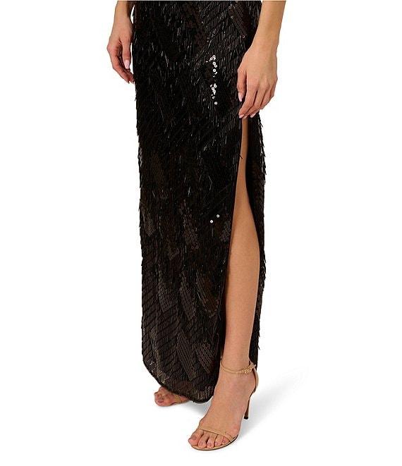 Adrianna by Adrianna Papell Sequin Fringe V-Neck Sleeveless Long Dress Product Image