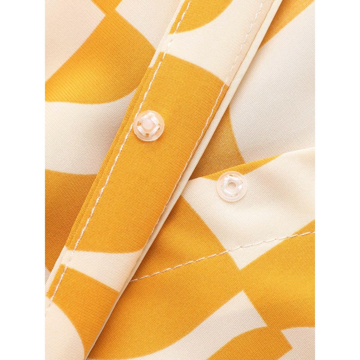 Plus Size Overlap Collar Geometric Belted Midi Dress Lightyellow Women At the Office Belted Overlap Collar Short sleeve Curvy BloomChic 26/4X Product Image