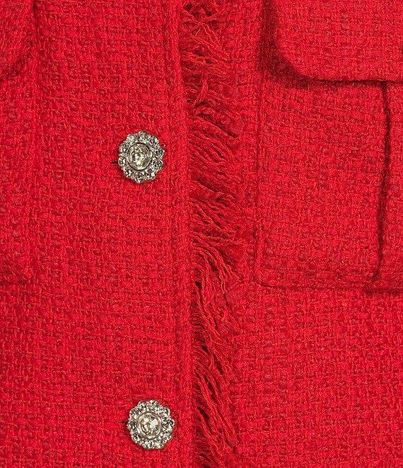 Sugarlips Trista Tweed Point Collar Neck Long Sleeve Decorative Button Front Blazer Product Image