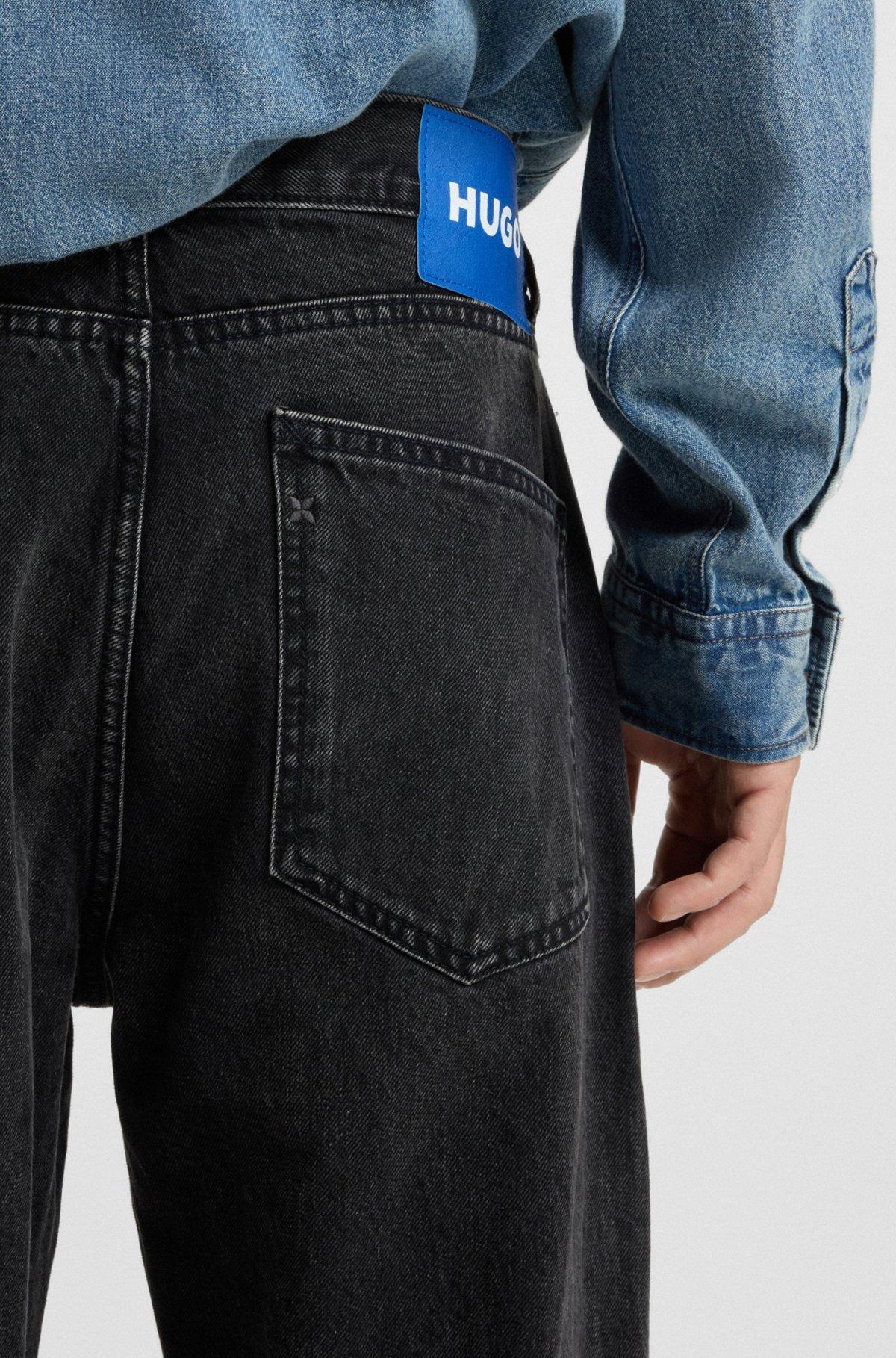 HUGO - Regular-fit jeans in black washed denim - Dark Grey Product Image