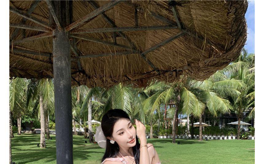 Ruffle Strap Floral Print Asymmetrical Midi Layered Sundress Product Image