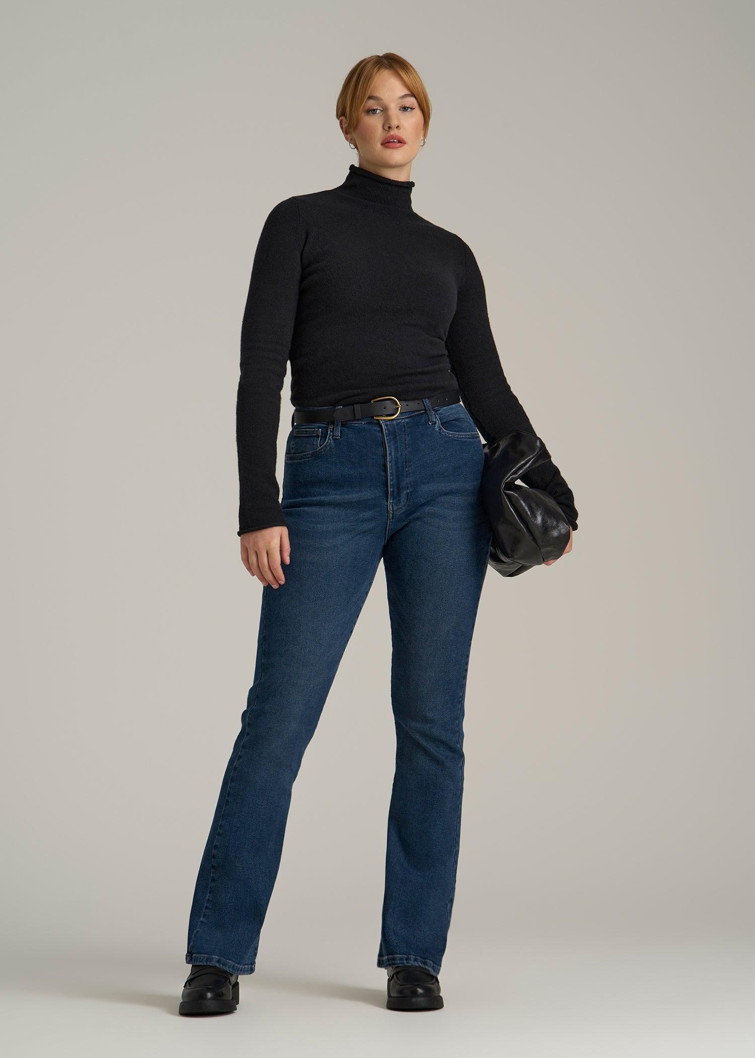 Rolled Mock Neck Sweater for Tall Women in Black Female Product Image