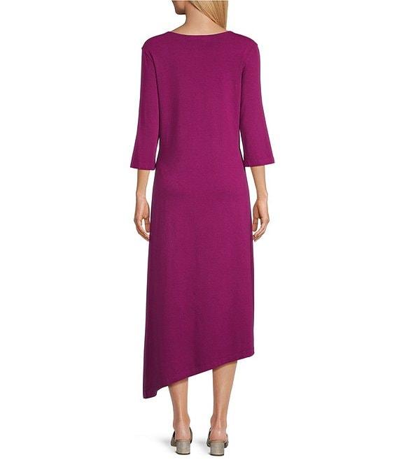 Bryn Walker Sydney Organic Bamboo Cotton Blend Round Neck Elbow Sleeve Asymmetrical Midi Dress Product Image