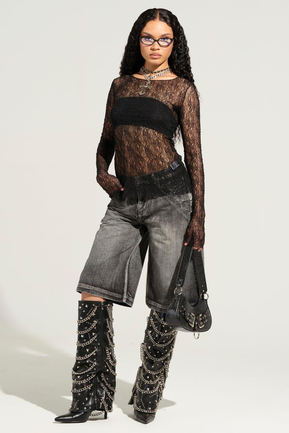 LITERAL PERFECTION BLACK DENIM BERMUDA SHORTS Product Image