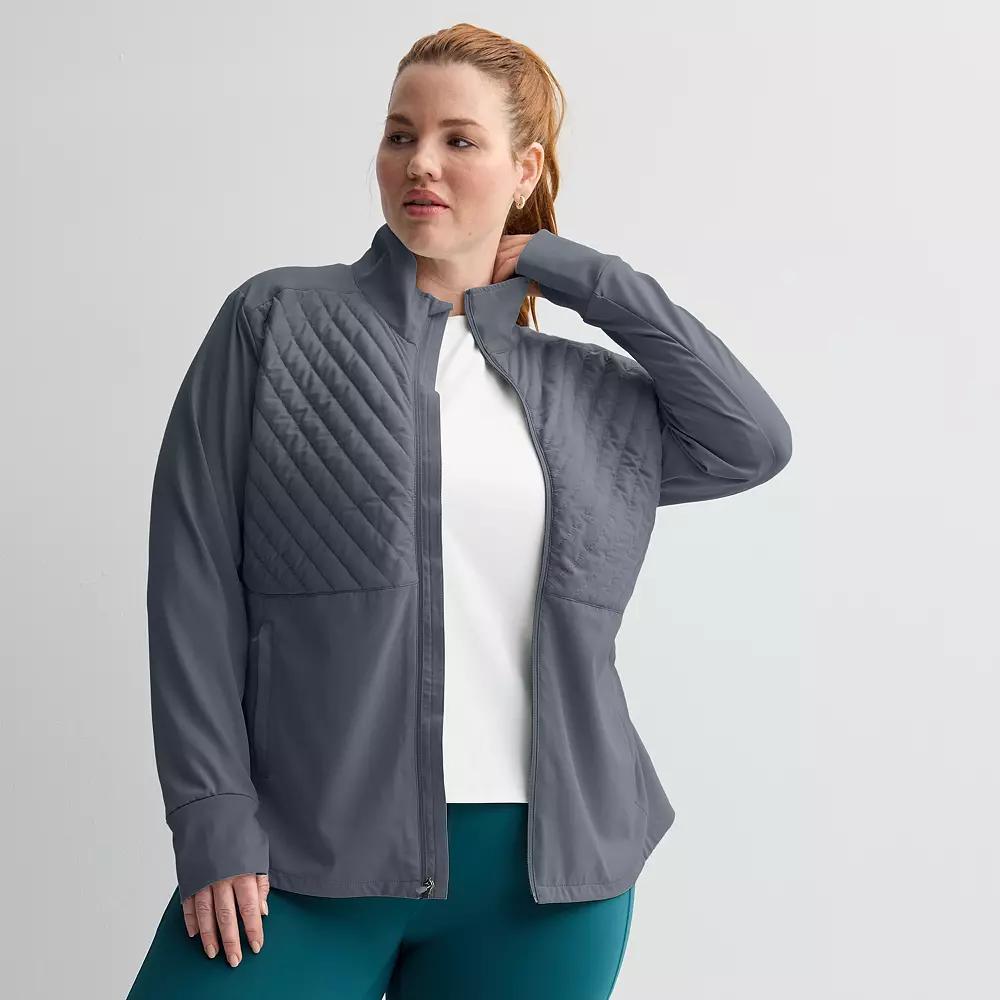 Plus Size Tek Gear Woven Mixed Media Zip Front Jacket, Womens Product Image