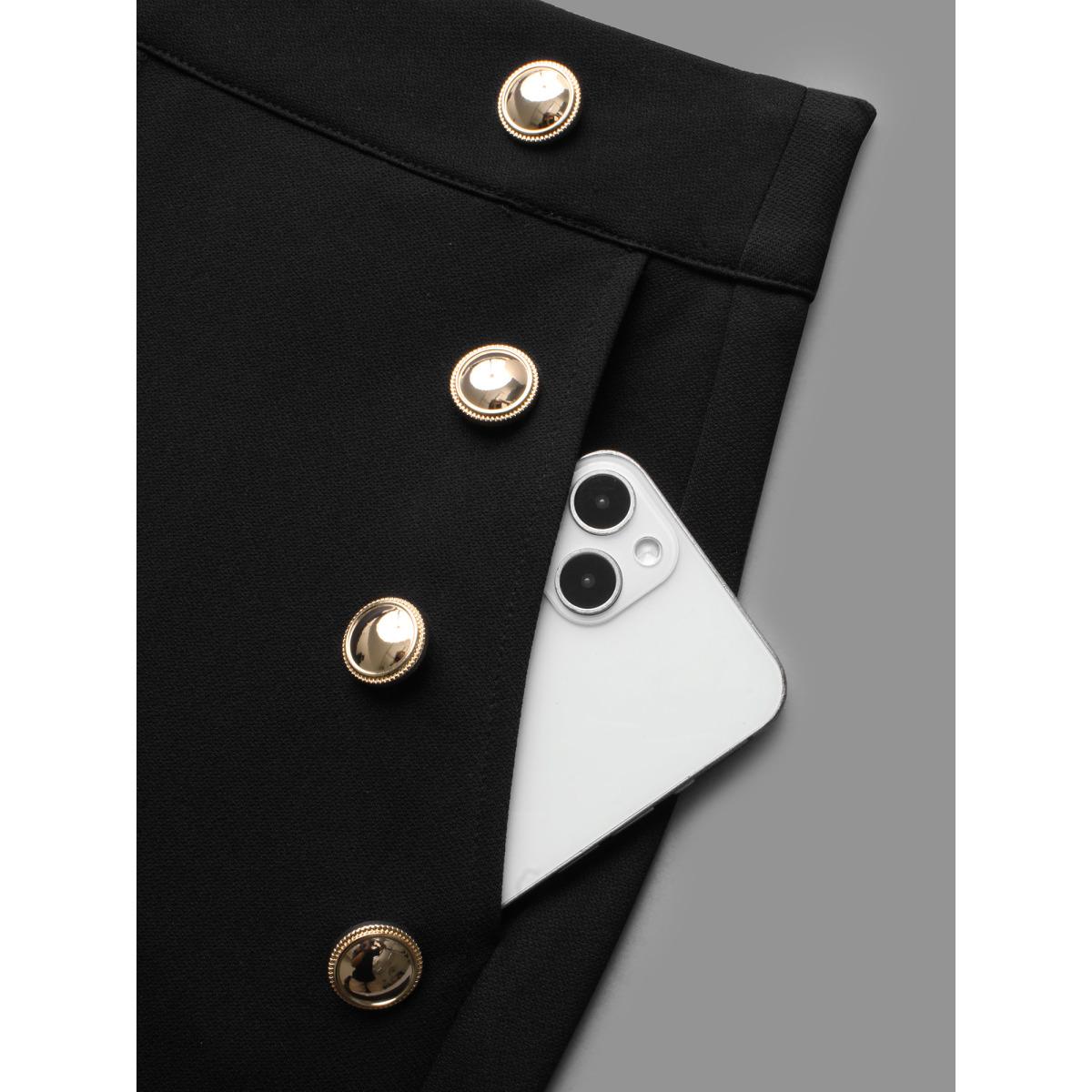 Plus Size Stretchy Woven Button Detail Bootcut Pants Women Black At the Office Bootcut Mid Rise Office Pants BloomChic 18-20/2X Product Image