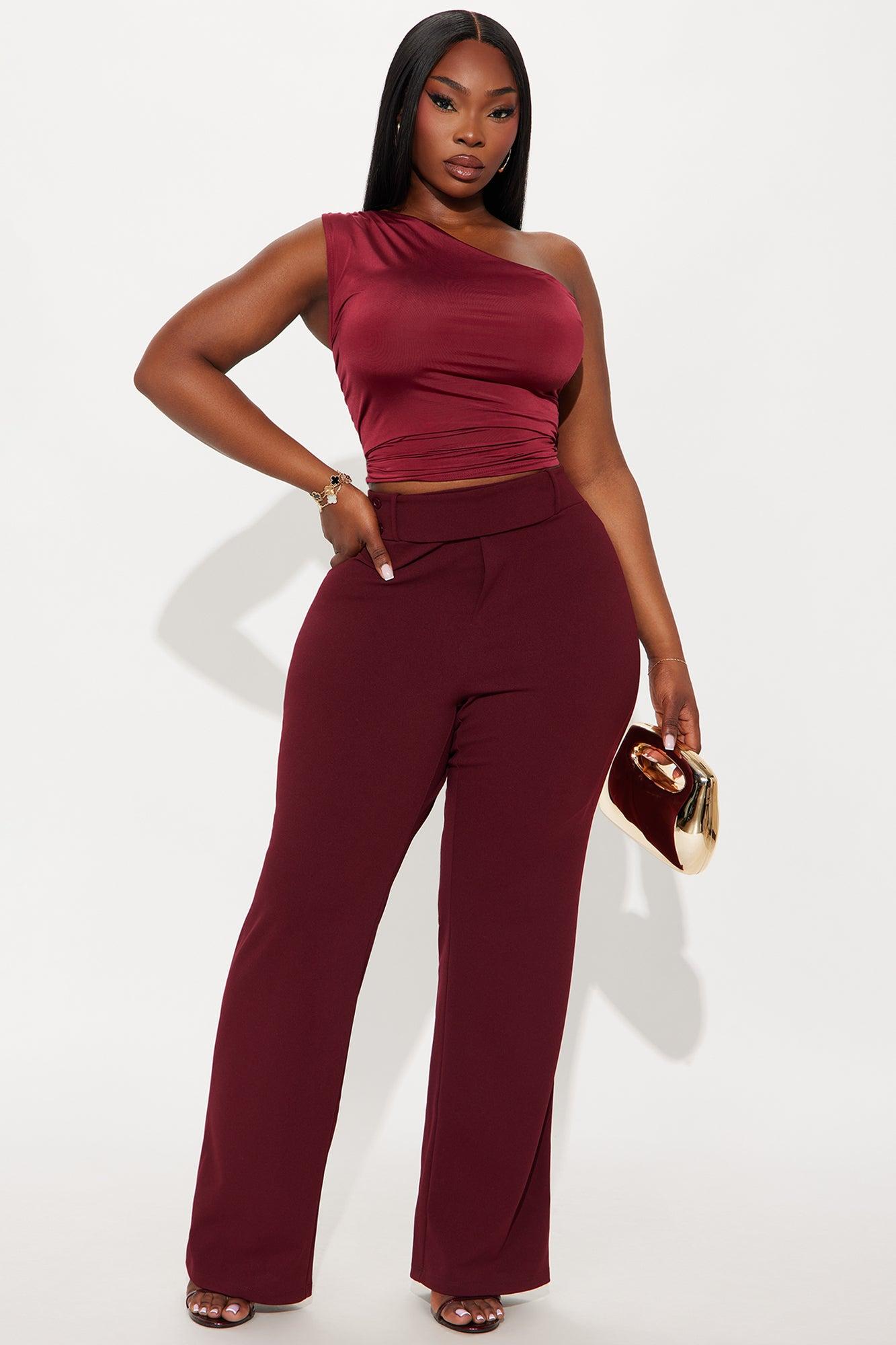 Office Tea Straight Leg Trouser Pant - Burgundy Product Image