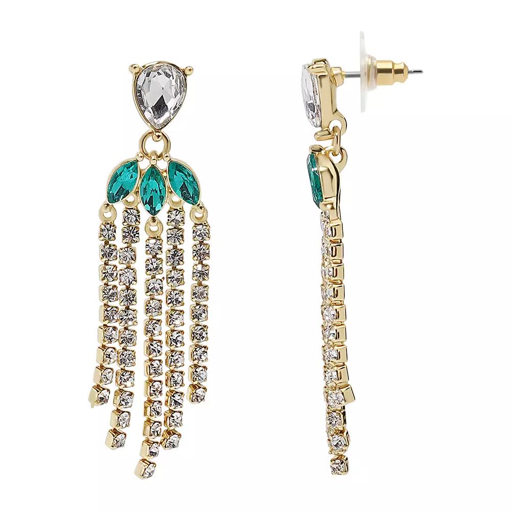 LC Lauren Conrad Gold Tone Green & Clear Crystal Fringe Drop Earrings, Women's Product Image