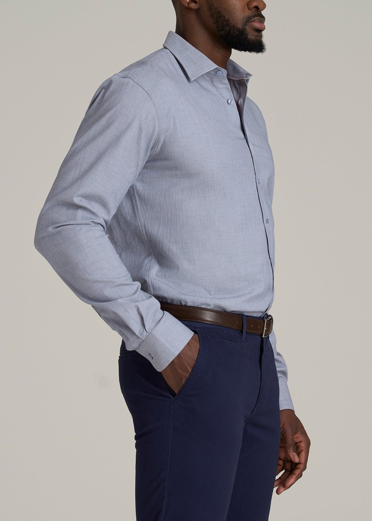 Oskar Button-Up Dress Shirt for Tall Men in Navy Micro Texture Male Product Image