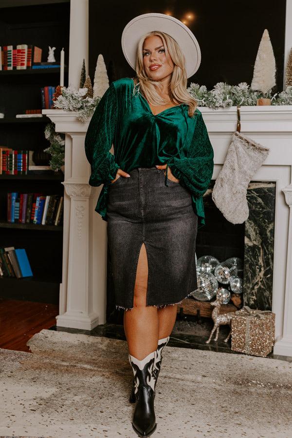 Statement Maker Velvet Top In Hunter Green Curves Product Image
