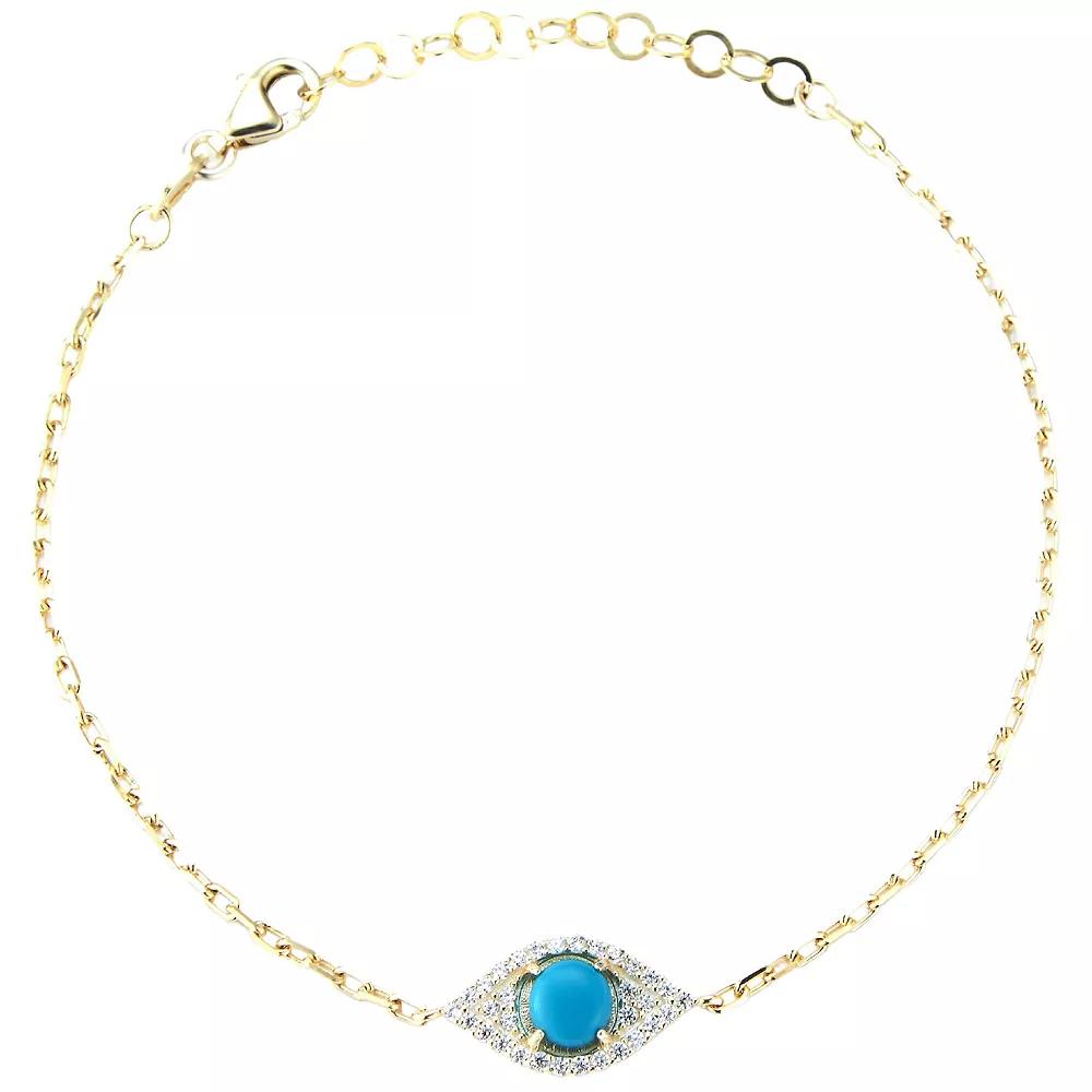 Sunkissed Sterling Cubic Zirconia & Synthetic Turquoise Dainty Eye Bracelet, Women's, Size: 8", Gold Tone Product Image