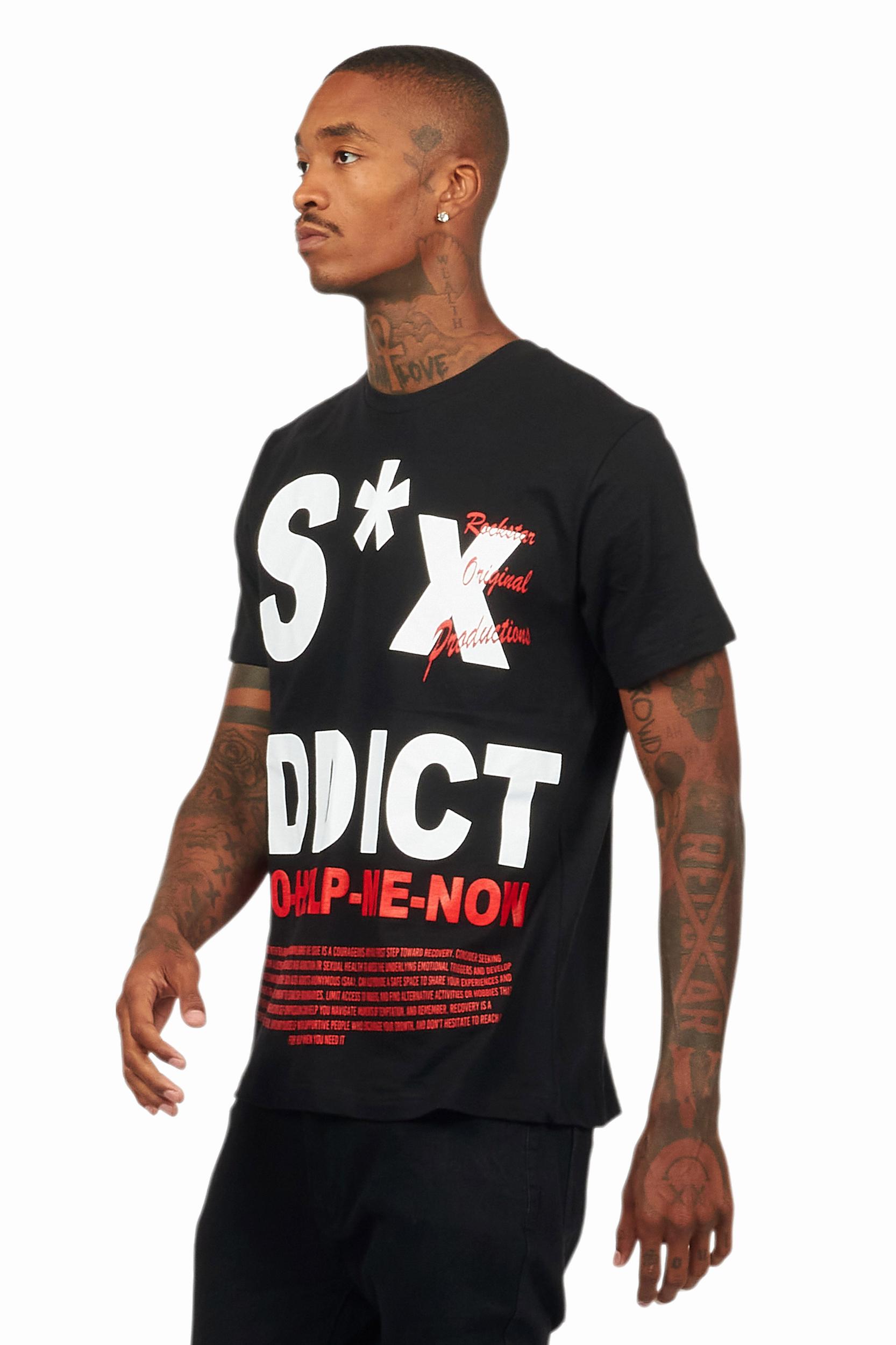 Addict Black Graphic T-Shirt Male Product Image