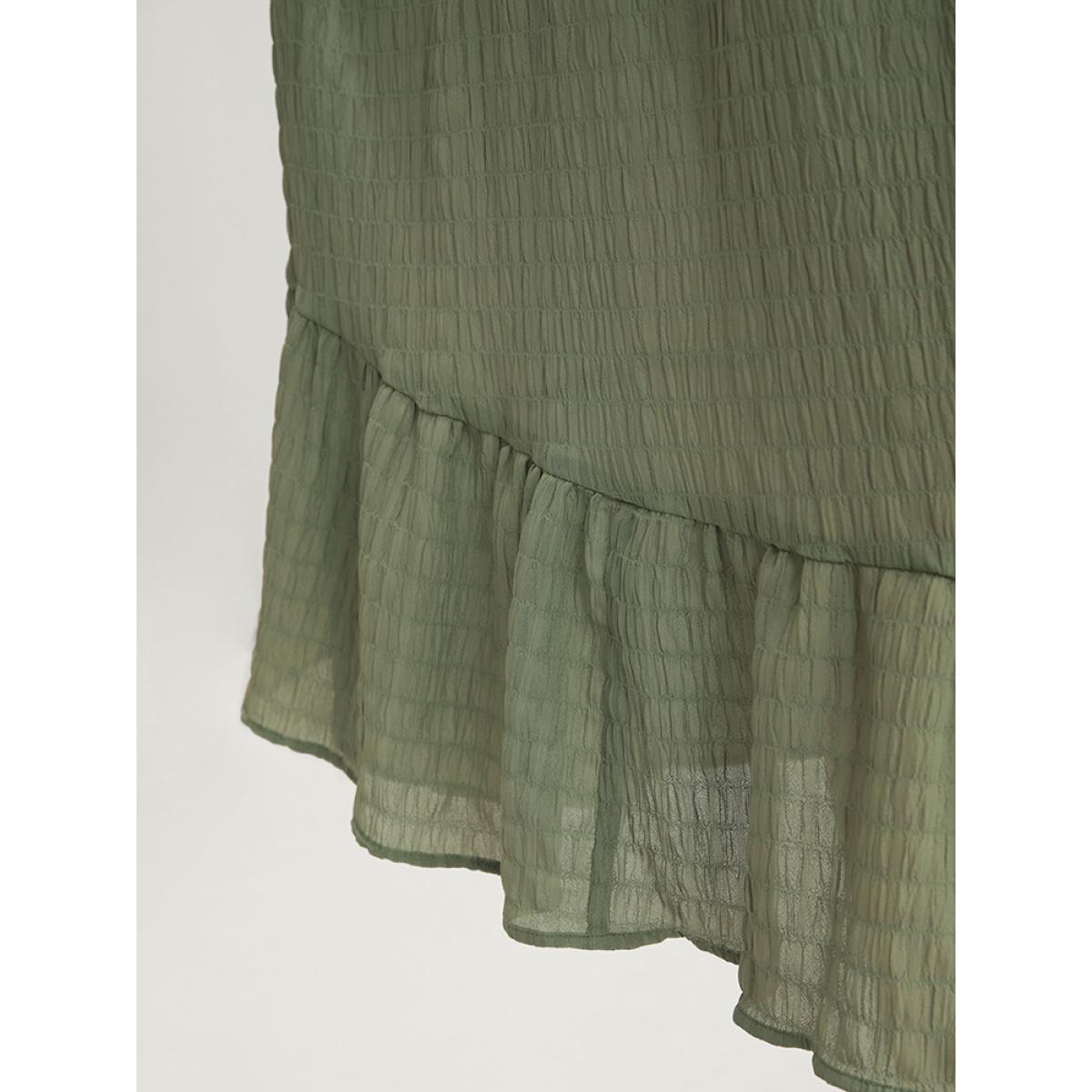 Plus Size Solid Square Neck Pocket Lace Ruffles Hem Dress Mint Women Elegant Elastic Waist Square Neck Short sleeve Curvy Midi Dress BloomChic 22-24/3X Product Image