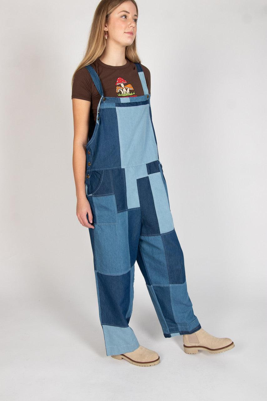 Lightweight Denim Patchwork Overalls Product Image