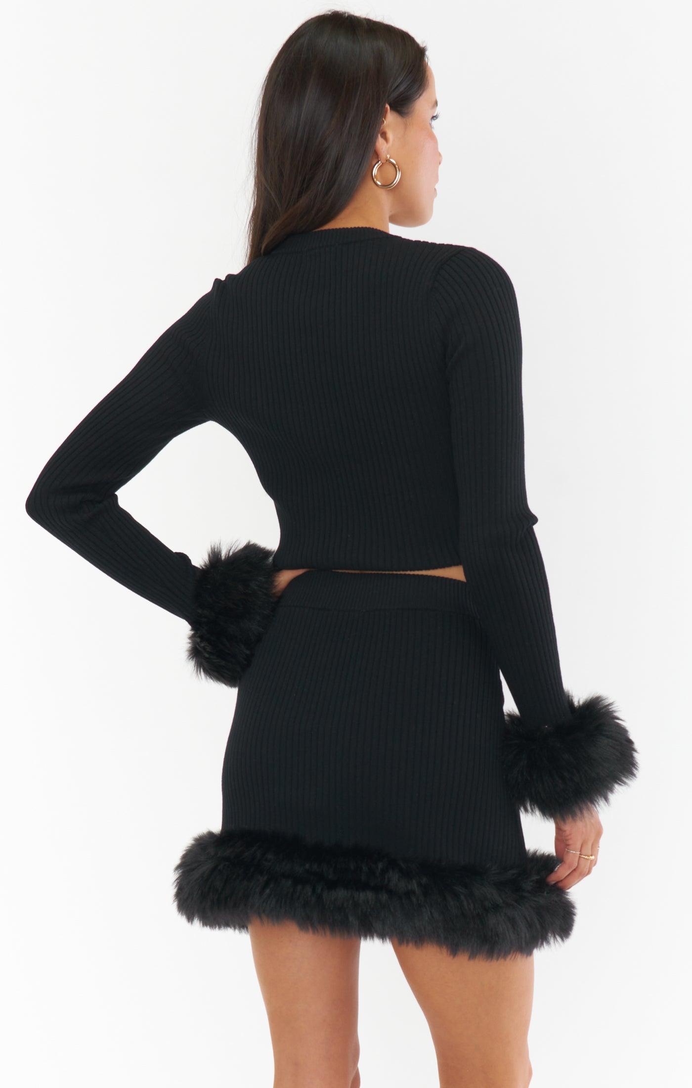 Fran Mini Skirt ~ Black Knit with Faux Fur Product Image